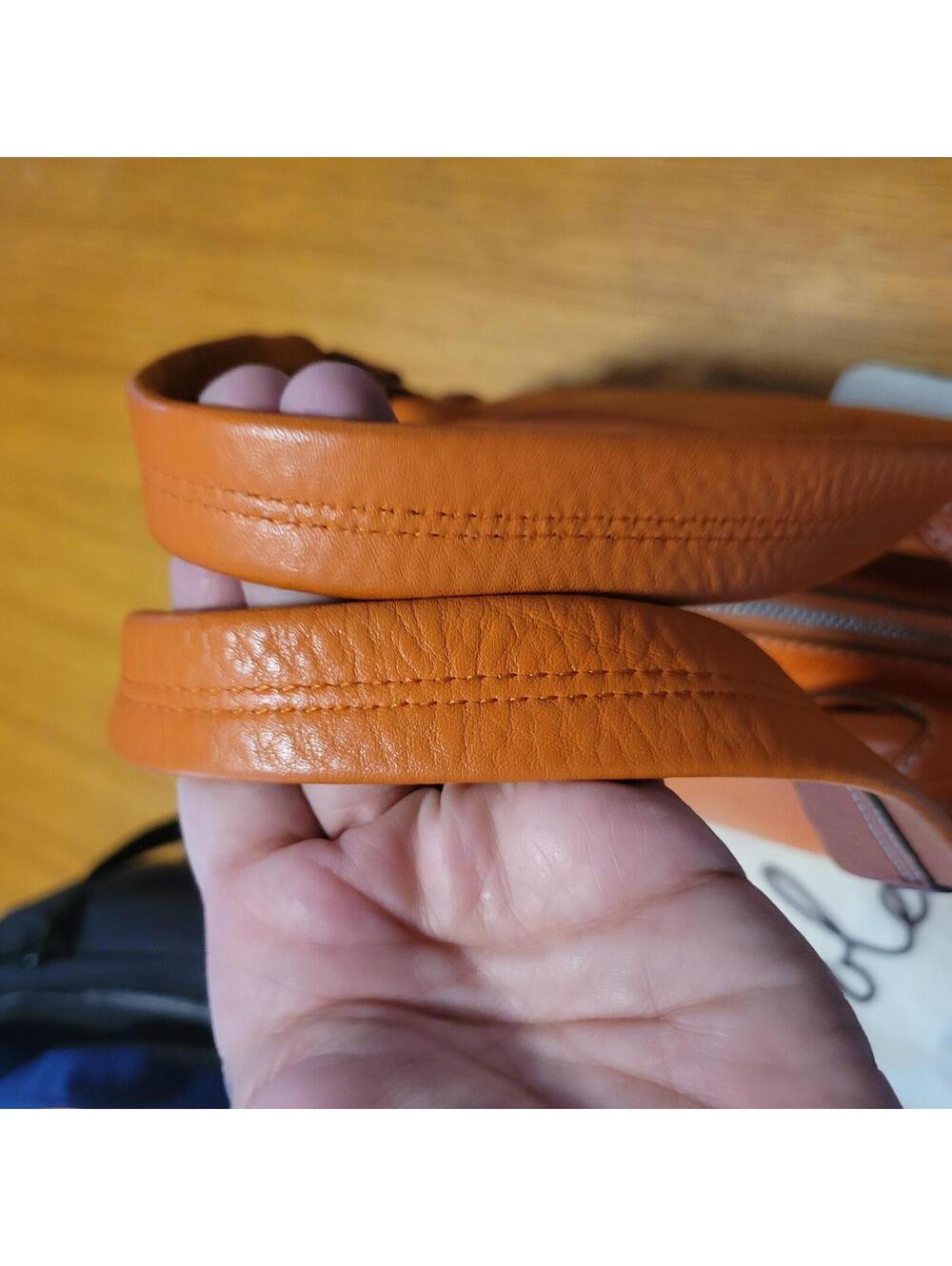 Cole Haan Village Leather Shoulder Bag Purse Orange with dust cover Pebble Soft - Picture 9 of 15